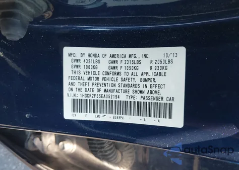 2014 Honda Accord Sport z USA, uszkodzony, nr VIN 1HGCR2F55EA052194